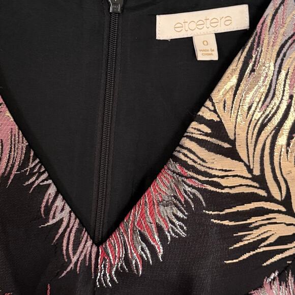 Etcetera Black Metallic Feather Print Gala Dress Size 0 - Picture 4 of 6